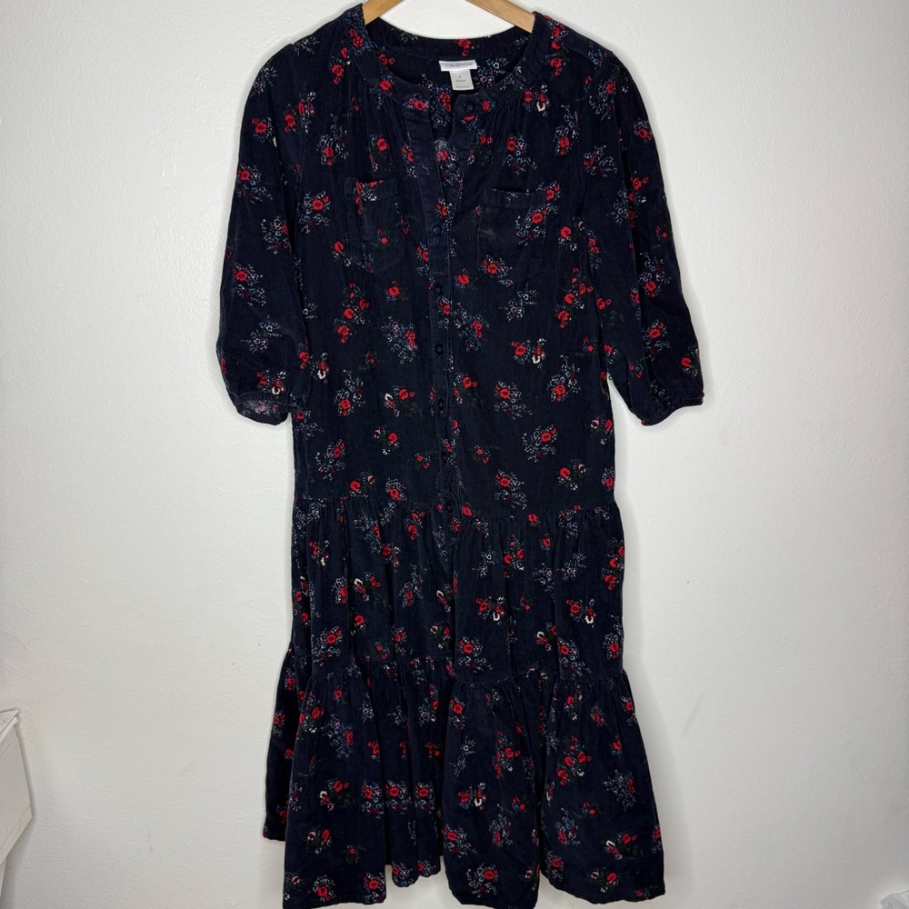 The Vermont Country Store Corduroy Floral Dress Sz S Button Down